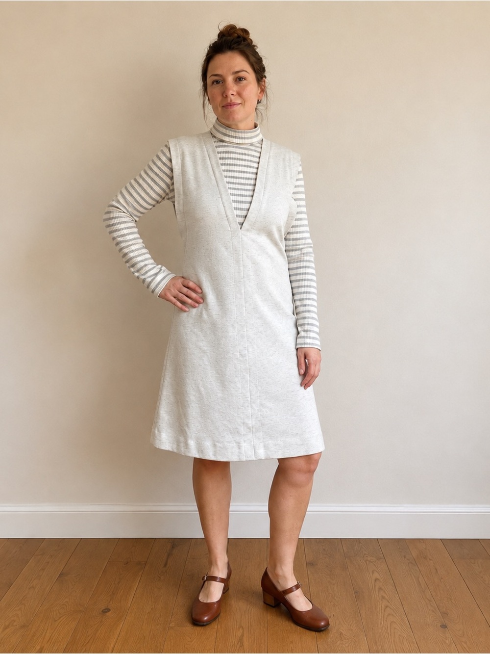 Vintage 60s R&K Knits 10 Mod Jumper Dress Striped Turtleneck Pinafore A-Line
